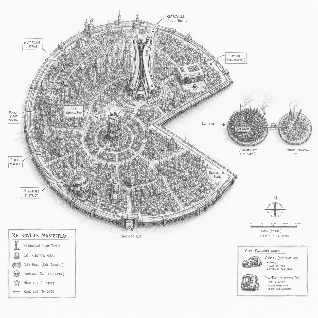 Sketch de proceso de Masterplan Overview en Retroville