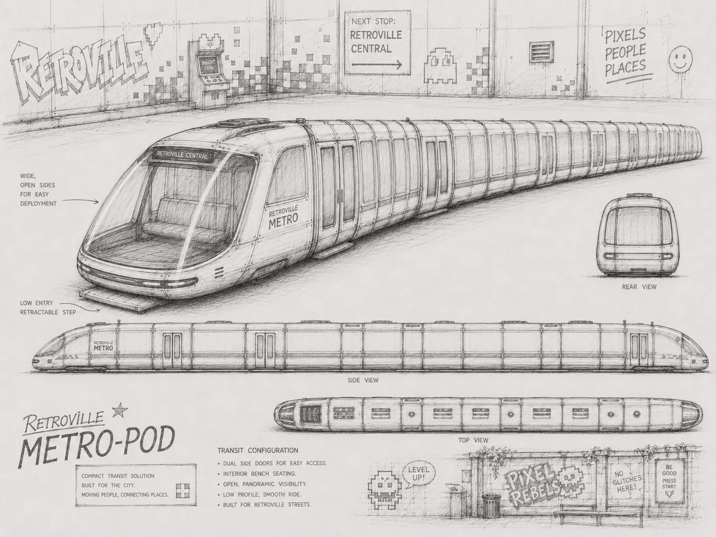 Sketch de proceso de Metro-Pod en Retroville